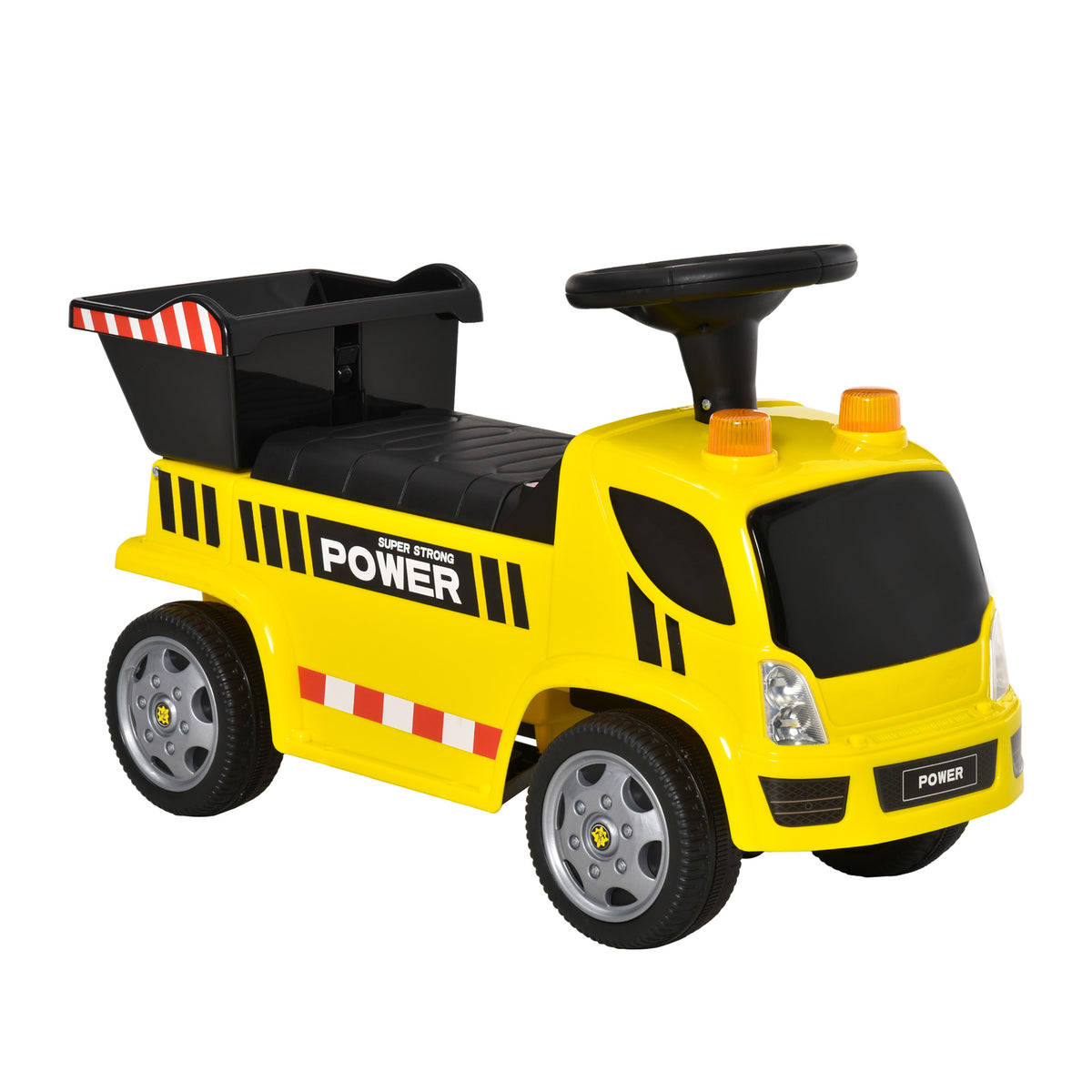 HOMCOM Sitzbagger für Kinder Rutscherfahrzeug mit Kippen Eimer und Schaufel Fuß Rutscherauto unter Sitz Lagerung für Baby 18-36 Monaten Metall PP-Kunststoff Gelb 72 x 28,2 x 42 cm