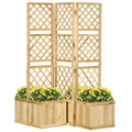 Outsunny Paravent, Sichtschutz für Garten, dreifach klappbar, 4 Blumenkästen, Massivholz, Naturfarbe, 133 x 62 x 165 cm