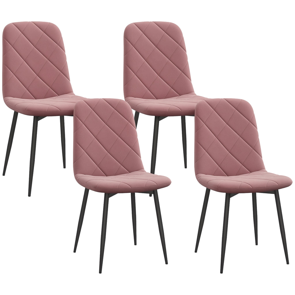 HOMCOM Esszimmerstühle 4er Set Küchenstuhl mit Rückenlehne, Samtoptik, Sessel 45 x 54 x 87 cm Rosa