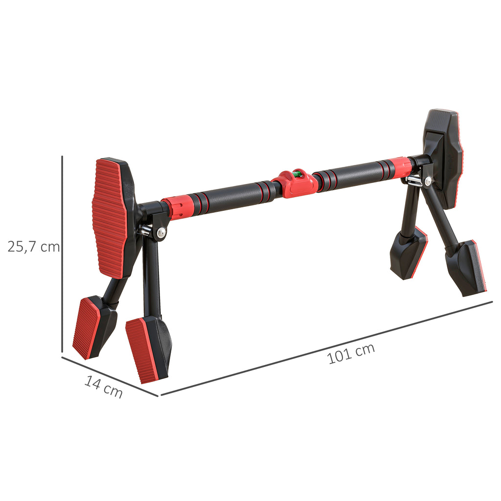 SPORTNOW Klimmzugstange, verstellbar 81-107cm, Wasserwaage, 6-Punkt-Unterstützung, Metall, Schwarz/Rot