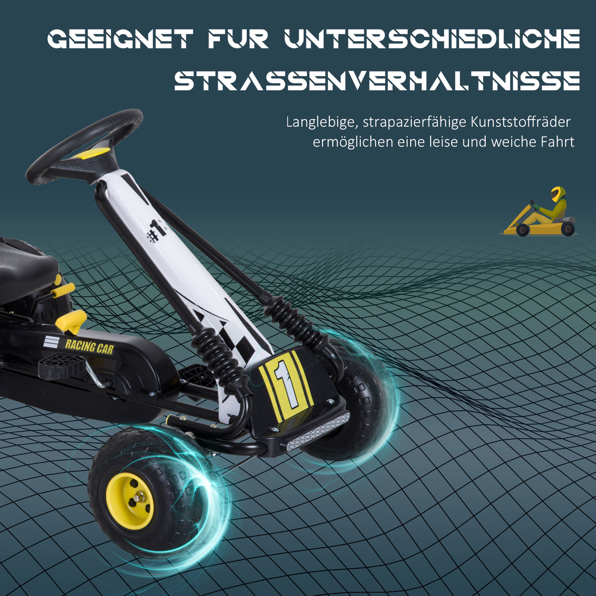 HOMCOM Gokart mit verstellbarem Sitz Tretauto Tretfahrzeug mit Handbremse Pedal Gokart Pedalfahrzeug ab 3 Jahre Kinder Schwarz 95 x 66,5 x 57 cm