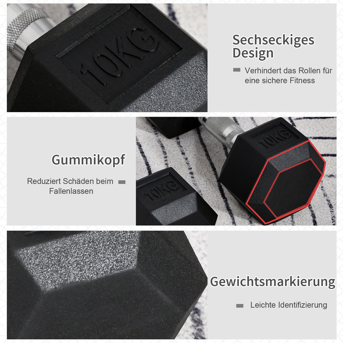 HOMCOM Hantelset, 2er Set Hanteln mit gerändeltem Griff, Kurzhantelset aus Gusseisen, 2 x 10 kg, Kurzhanteln für Männer und Frauen, Dumbbell Set für Zuhause, Fitnessstudio, Krafttraining