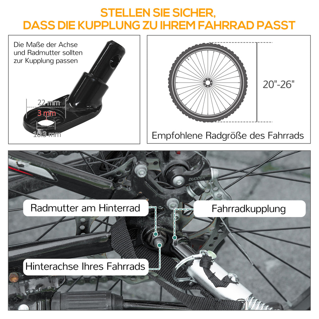 HOMCOM Fahrradanhänger Lastenanhänger für Fahrrad 40 kg Belastbarkeit Transportanhänger Handwagen Kupplung Stahl Schwarz 139 x 71,5 x 49 cm