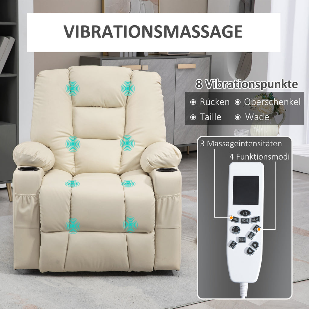 HOMCOM Massagesessel Aufstehhilfe Seniorensessel, inkl. Fernbedienung, 4 Massagemodi, 90  cm x 98 cm x 102 cm, Creme