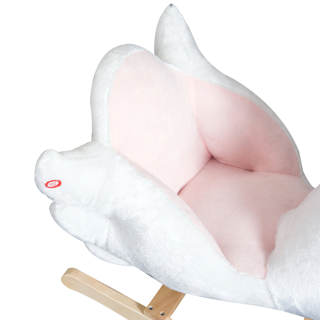 HOMCOM Schaukeltier Schaukelpferd mit Sicherheitsgurt Musik, 55 cm Baby Schaukel aus weichem Plüsch Schaukelspielzeug Spielzeug Wippe für Baby Kinder Kleinkinder ab 18 Monate Holz