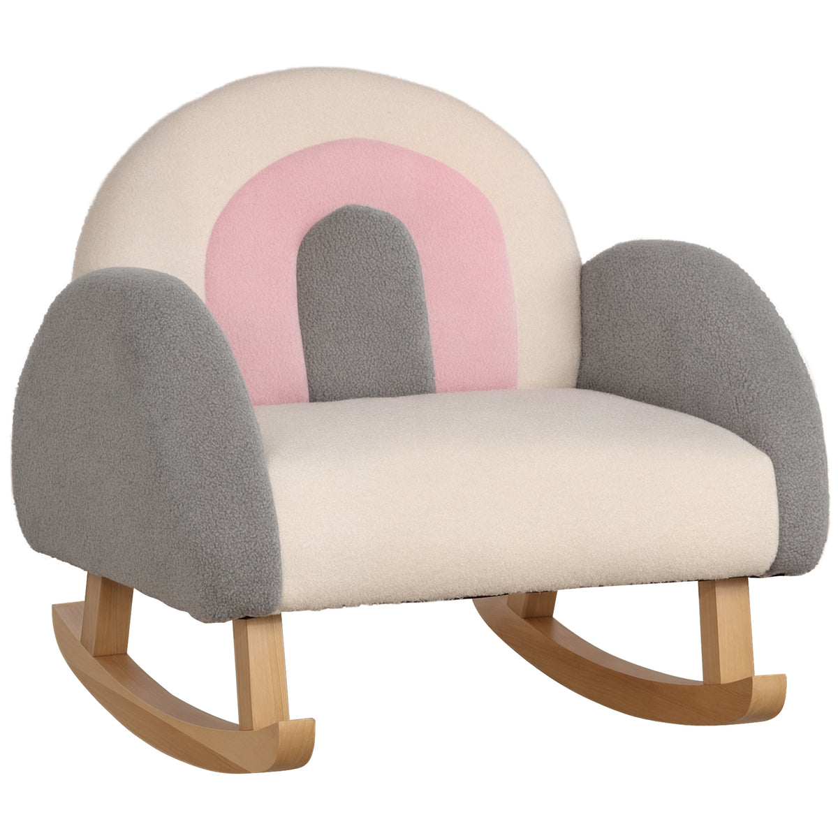 HOMCOM Schaukelstuhl für Kleinkinder, niedliches Design, Schaffell-Imitat, Eukalyptusholz, 50 x 45 x 44cm, grau+rosa+creme
