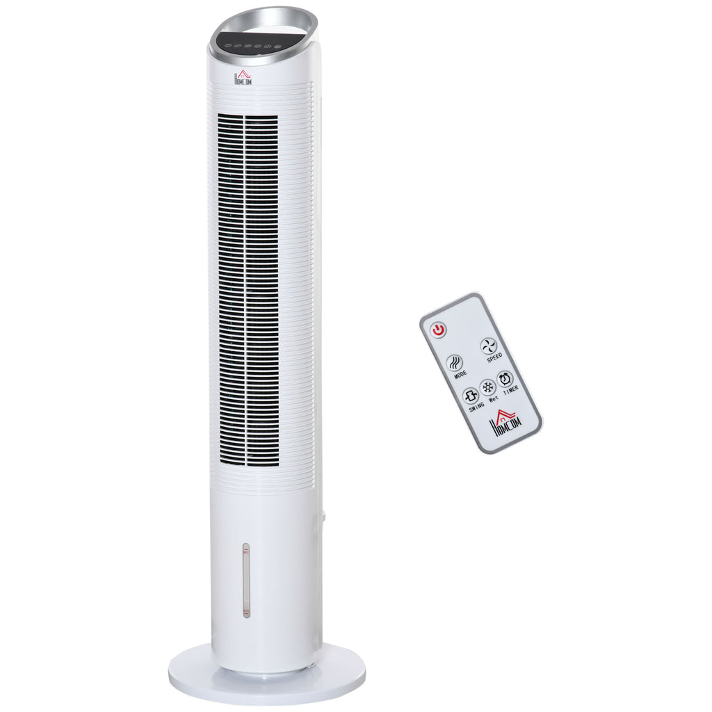HOMCOM Turmventilator mit Wasserkühlung und Fernbedienung 60W 20㎡ 30 cm x 30 cm x 100,8 cm 3 Modi Weiß