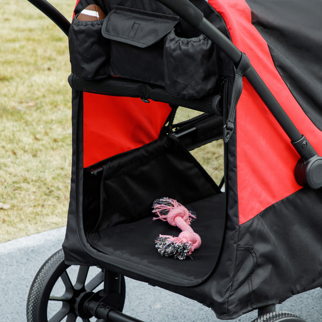 PawHut Hundewagen, Faltbarer Hundebuggy für große Hunde, Haustierwagen mit 4 Rädern, Sicherheitsleinen, Bremsen, Schwarz