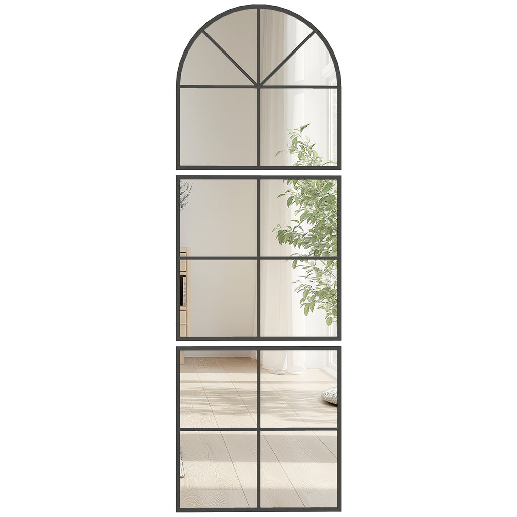HOMCOM Wandspiegel dreiteilig, bogenförmiger Spiegel mit Metallrahmen, dekorativ 60 x 2 x 180 cm Schwarz