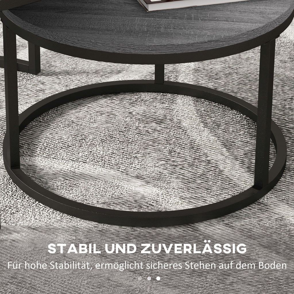 HOMCOM Couchtisch 2er-Set, Beistelltisch mit Metallgestell, Sofatisch, stapelbar, Kaffeetisch, Wohnzimmer, Schlafzimmer, Schwarz