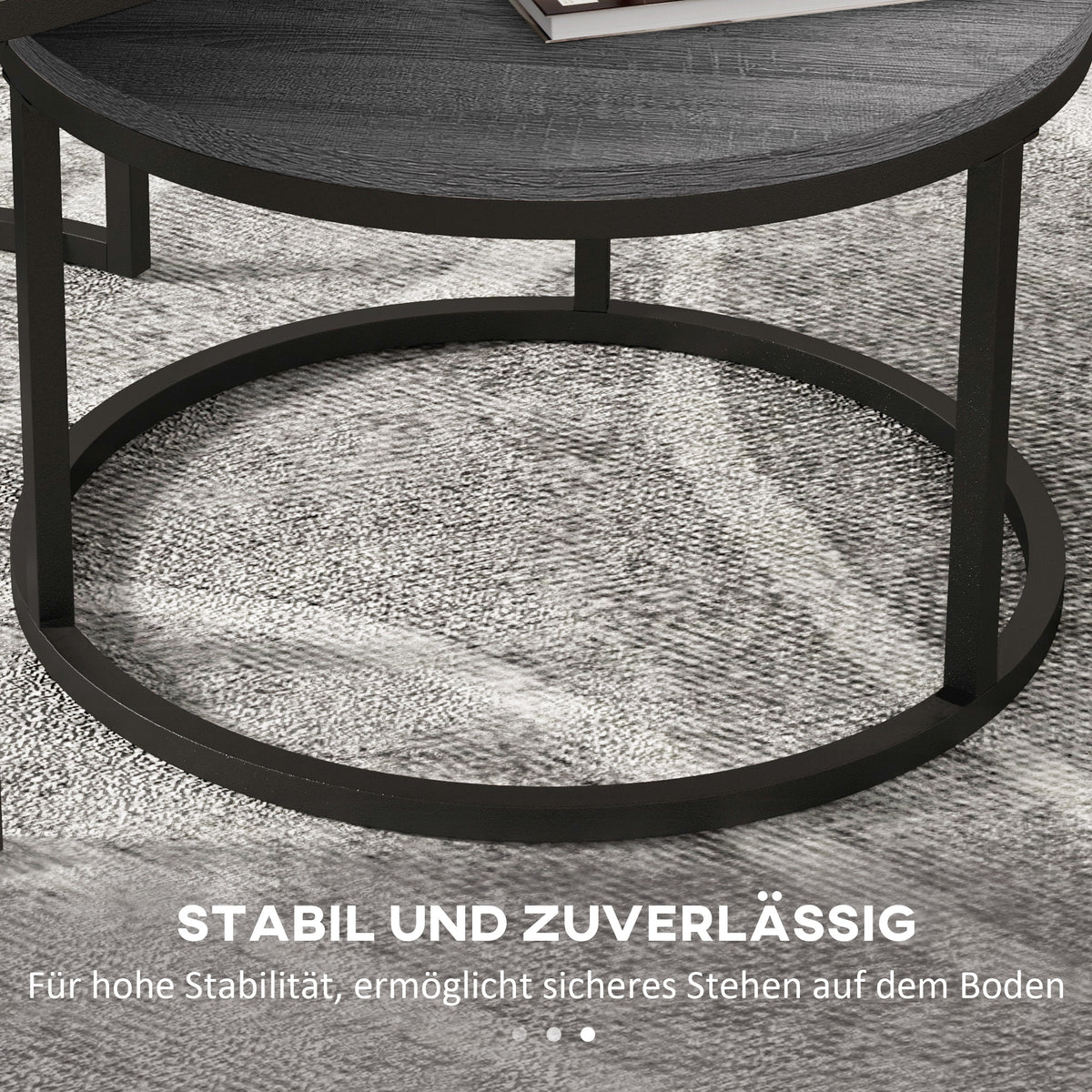 HOMCOM Couchtisch 2er-Set, Beistelltisch mit Metallgestell, Sofatisch, stapelbar, Kaffeetisch, Wohnzimmer, Schlafzimmer, Schwarz