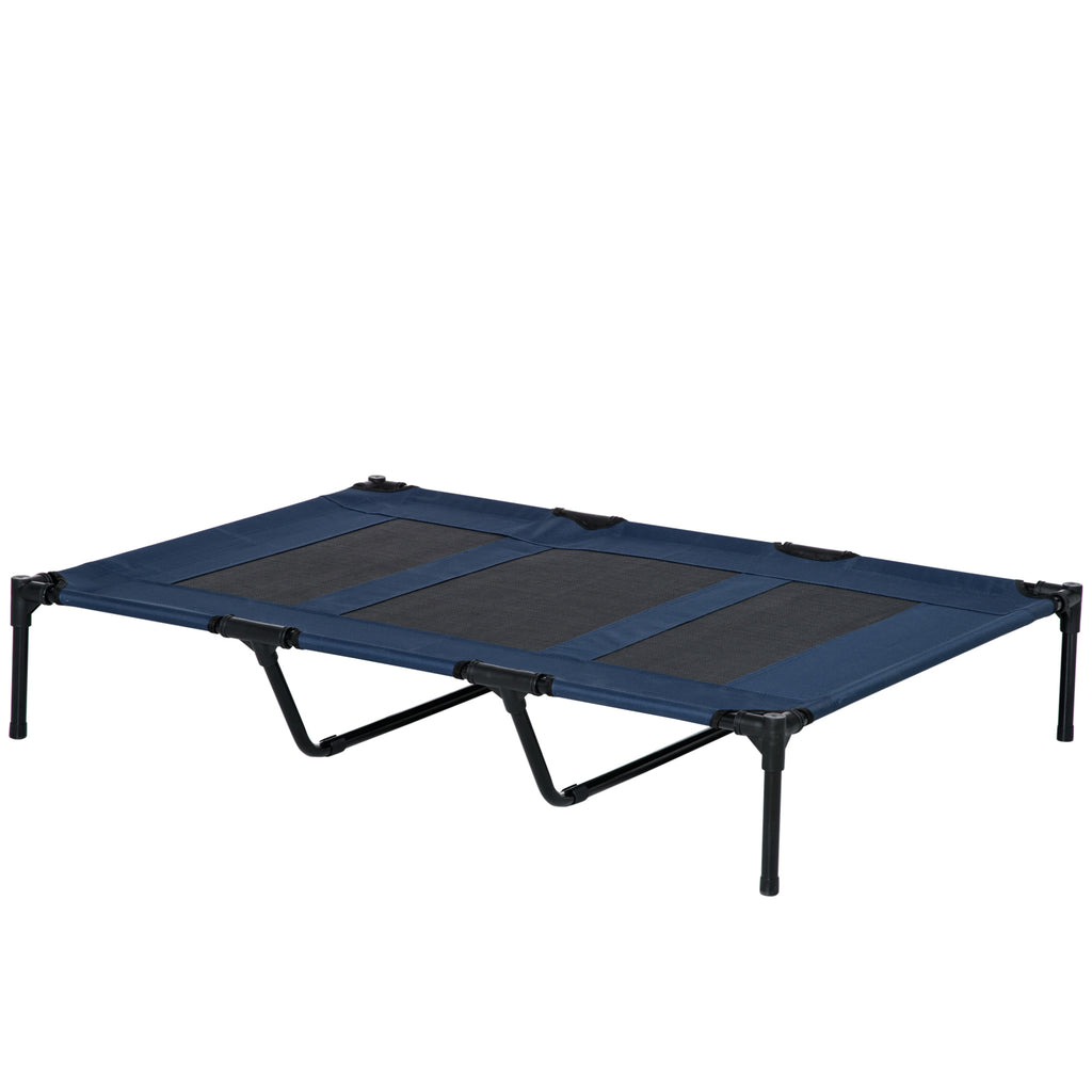 PawHut Hundebett, faltbar, Outdoor-Hundebett, erhöhter Stand, 122 cm x 92 cm x 23 cm, Blau + Schwarz