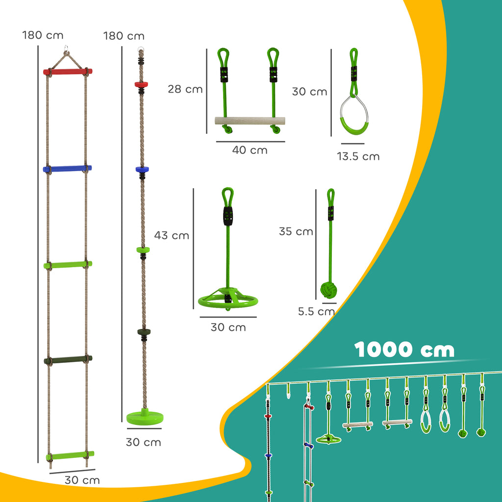 AIYAPLAY Kletterseil-Set, Seil-Kit für Kinder, verschiedene Kletter- und Rutschmöglichkeiten, Tragetasche, Grün