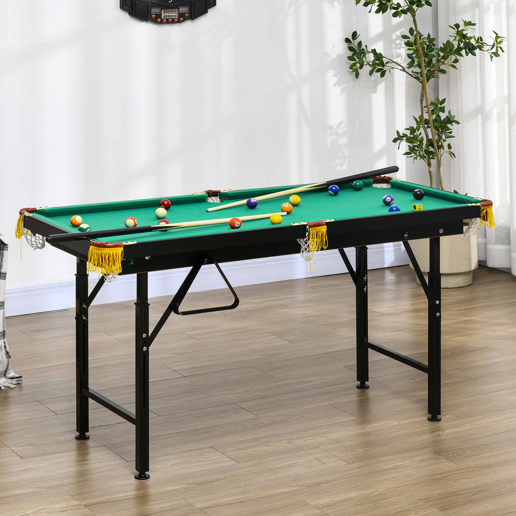SPORTNOW Billardtisch, klappbar, höhenverstellbar, inkl. Dreieck/2 Queues/16 Kugeln, Grün