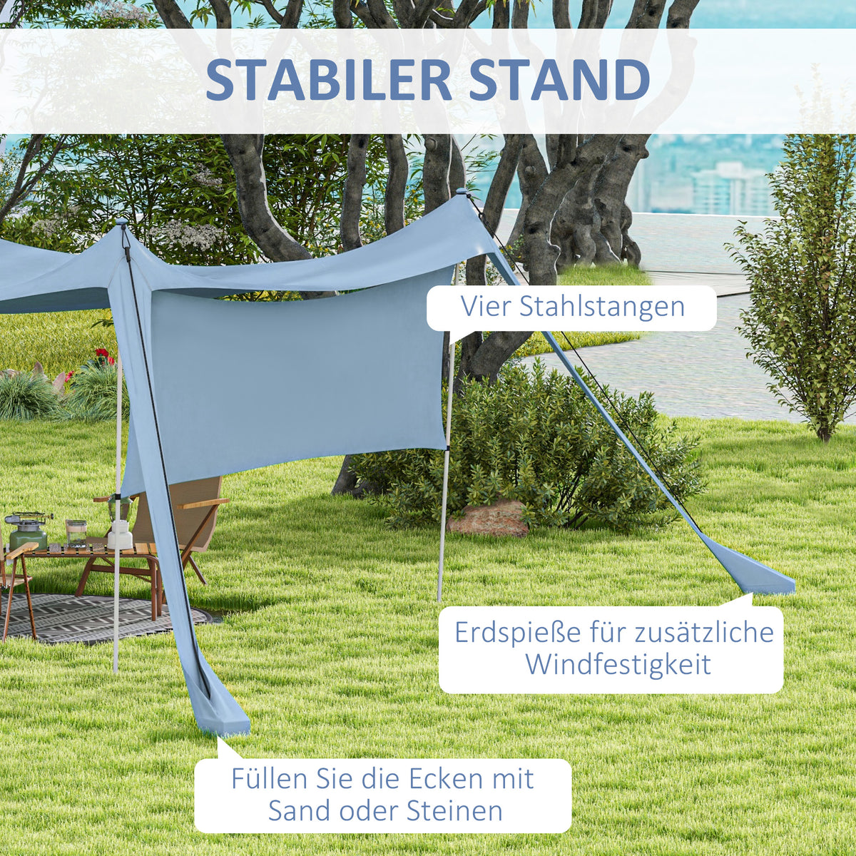 Outsunny Sonnensegel, wasserdicht, anpassbar, leicht, faltbar, Stahltützen, 3x3x2m, Blau
