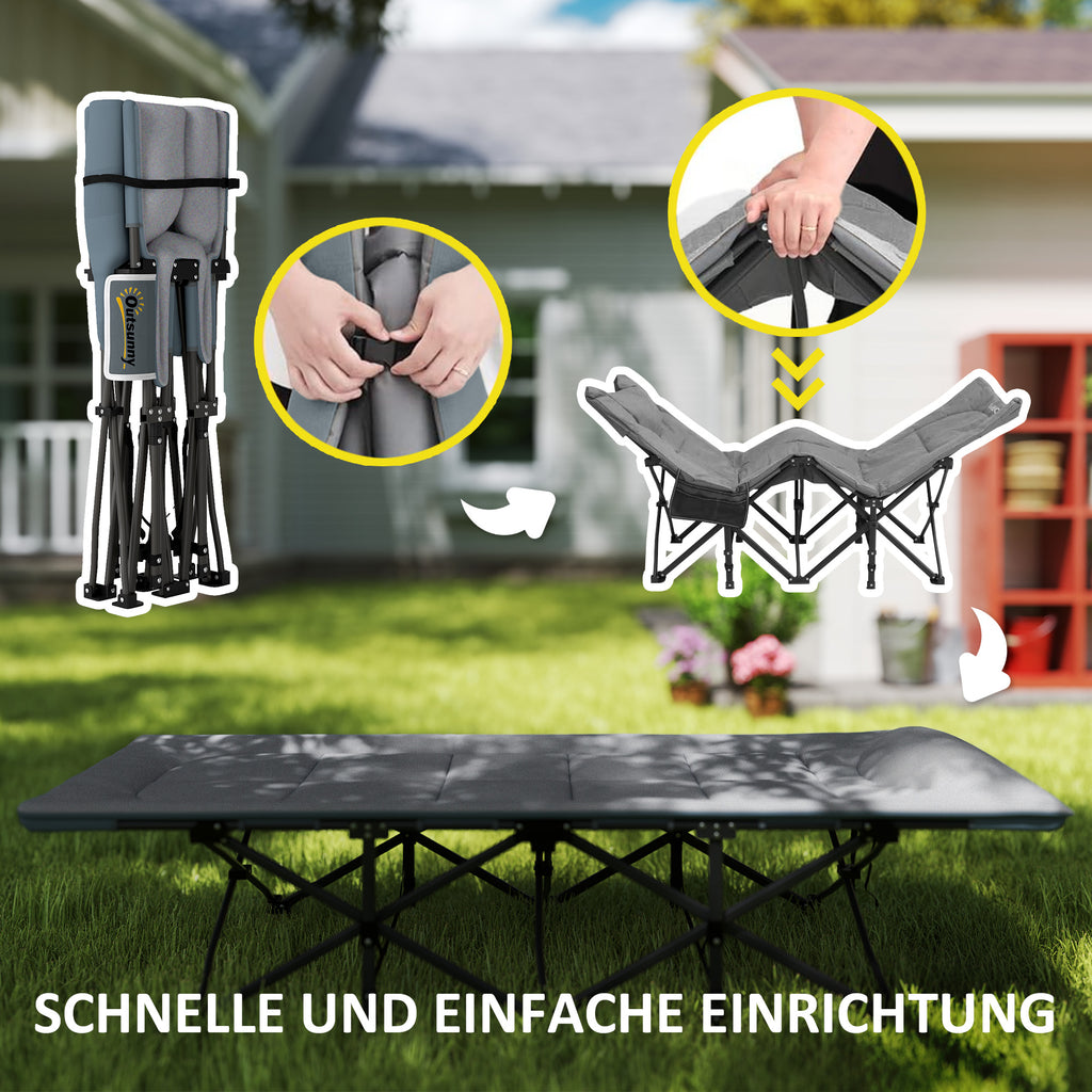 Outsunny Feldbett faltbar Campingbett mit Matratze Kopfkissen Seitentasche 187 x 67 x 37 cm Gästebett bis 150 kg Grau