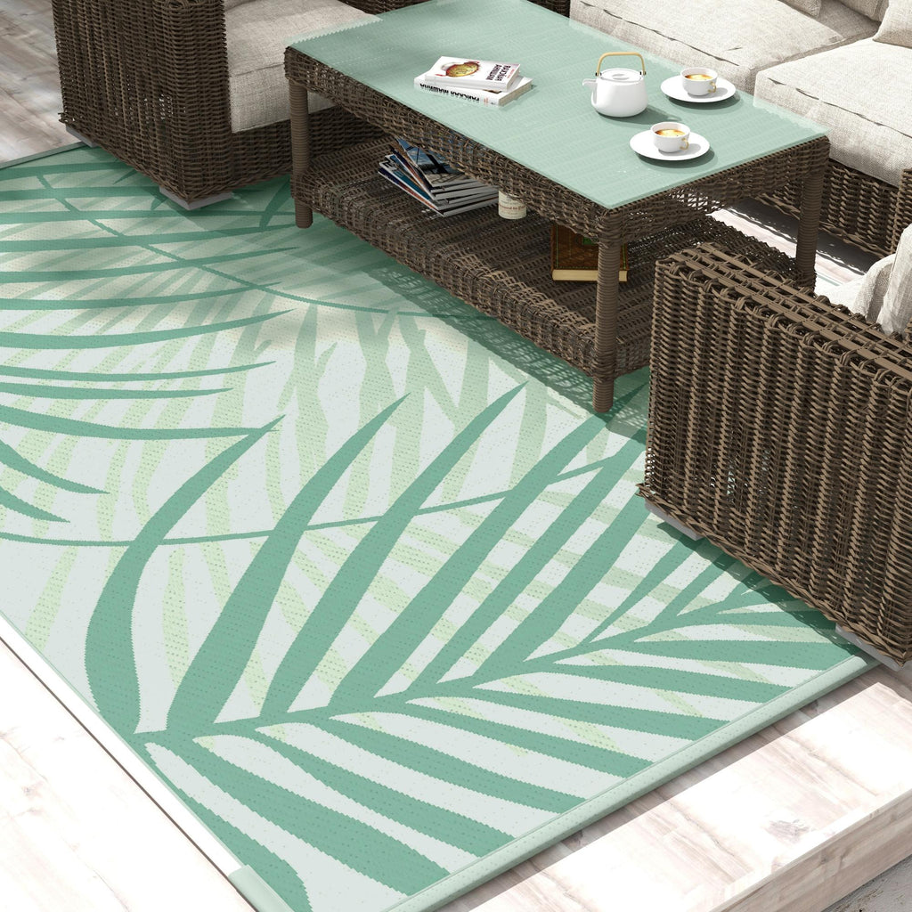 Outsunny Outdoorteppich Terrassenteppich, wetterbeständig, modernes Design, 365 cm x 274 cm x 0,3cm, Grün + Creme
