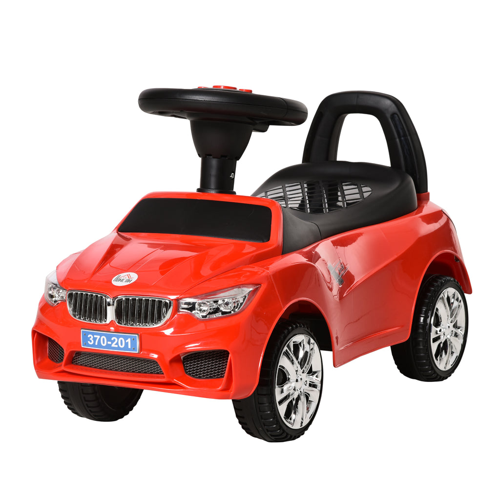 HOMCOM Kinderfahrzeug zum Reiten mit Lenkrad, Scheinwerfern und Musik, Alter 18-36 Monate, Rot