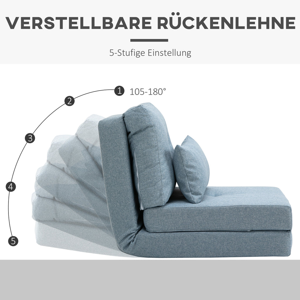 HOMCOM Bodensessel Klappmatratze Schlafmatte, 2-in-1-Design, abnehmbares Kissen, 60 x 80 x 56 cm, Himmelblau