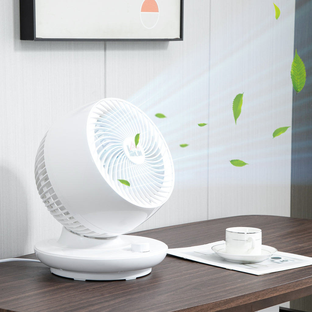 HOMCOM Tischventilator Umluftventilator 90° Kippfunktion 70° Oxidation 90° Schwenkbar Ventilator Lüfter 3 Geschwindigkeitsstufen ABS Kunststoff l Ø27 x 34H cm