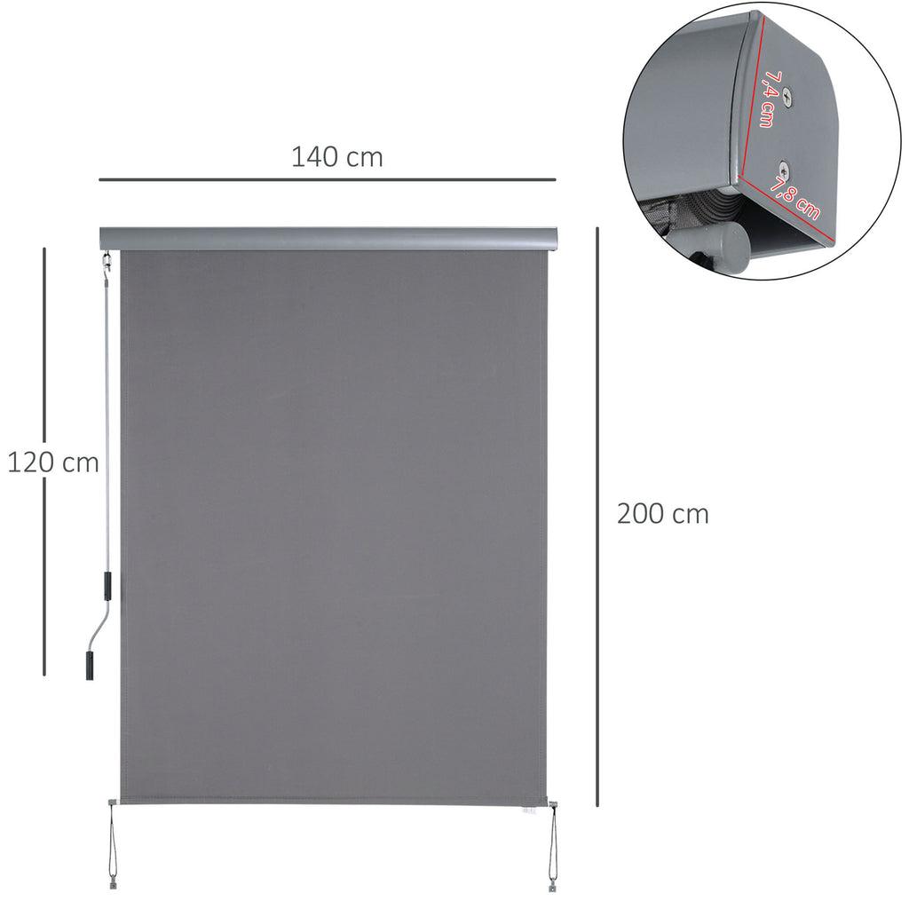Outsunny Senkrechtmarkise Balkonmarkise Vertikalmarkise Windschutz Seitenrollo Sichtschutz mit Handkurbel Polyesterstoff+Aluminium Grau 200 x 140 cm