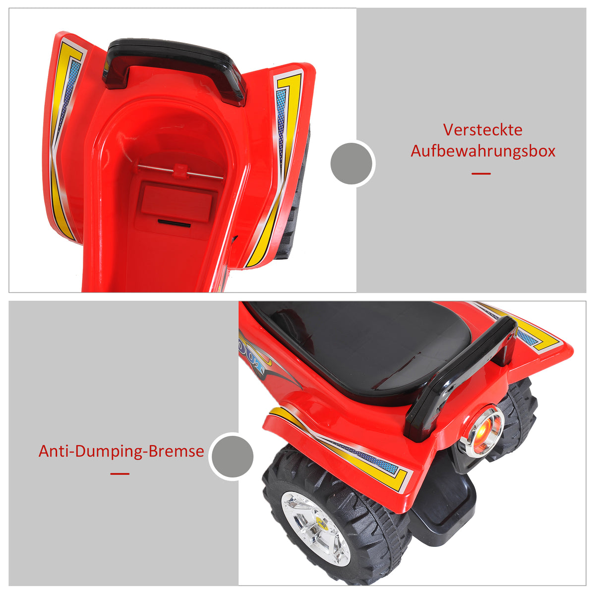 HOMCOM Rutscherauto Rutscherfahrzeug Rutscher Kinder Geländewagen mit Musik Rot L60 x B38 x H42 cm