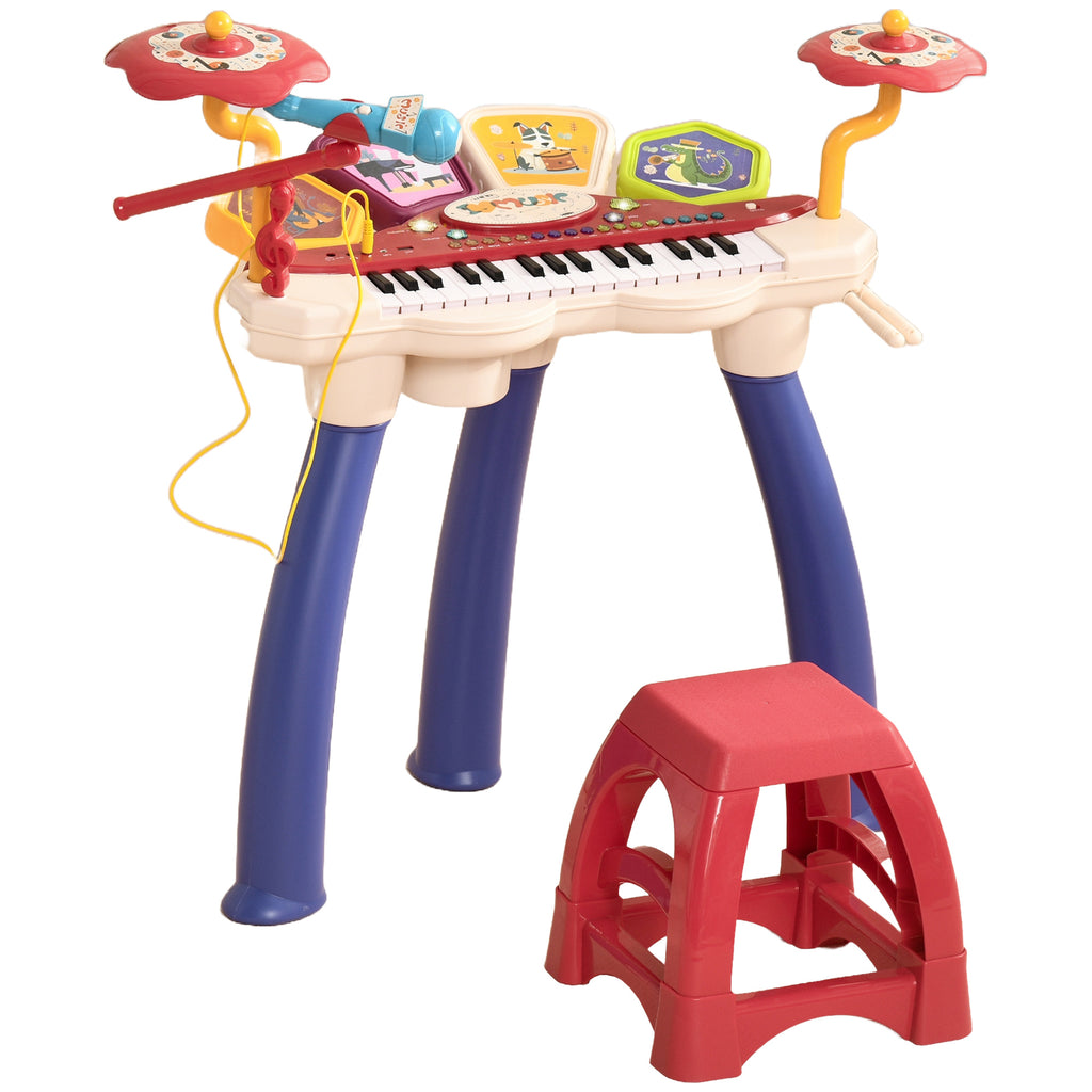 AIYAPLAY Musikensemble 2-in-1 für Kinder Klavier und elektronisches Schlagzeug mit Mikrofon und Hocker