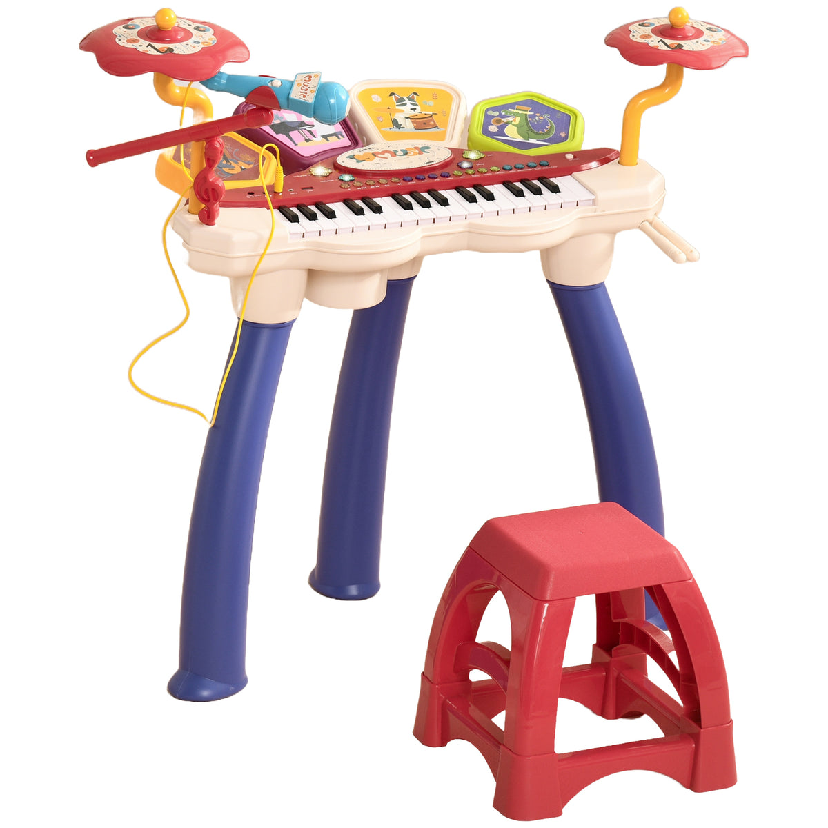 AIYAPLAY Musikensemble 2-in-1 für Kinder Klavier und elektronisches Schlagzeug mit Mikrofon und Hocker