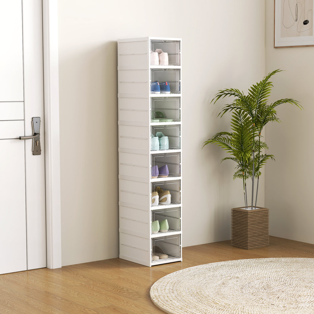 HOMCOM 8-stufiges Schuhregal, Schuhschrank, faltbar, belüftete Rückseite, Kunststoff, Weiß