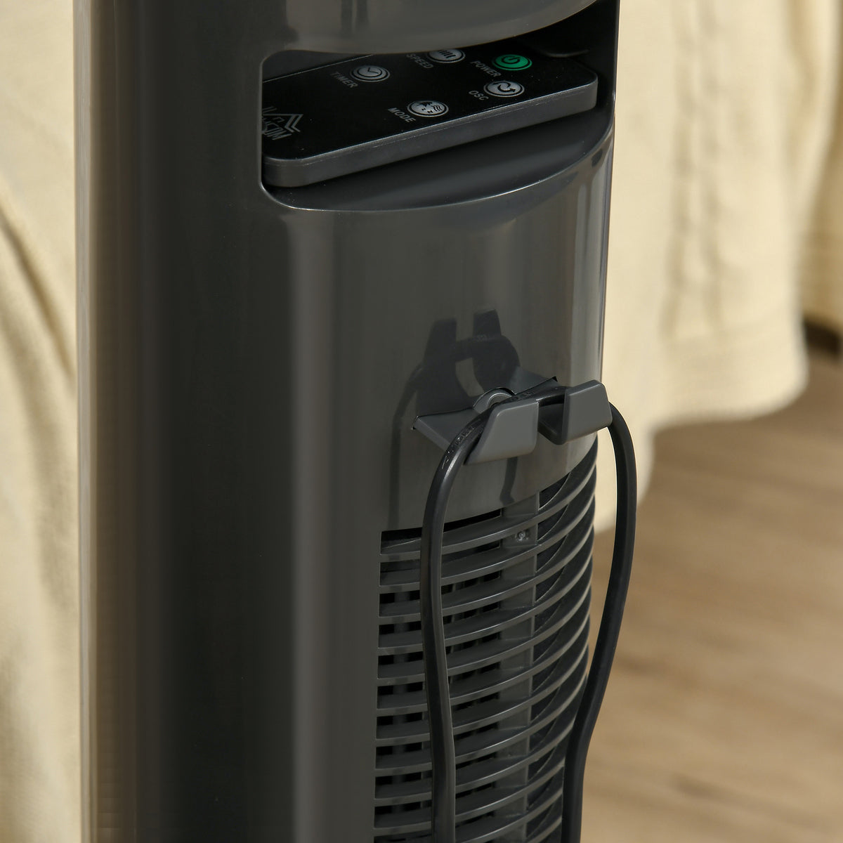 HOMCOM Säulenventilator 45W Fernbedienung Timer 3 Modi 3 Geschwindigkeiten oszillierend leise Ø 22 x 77 cm dunkelgrau
