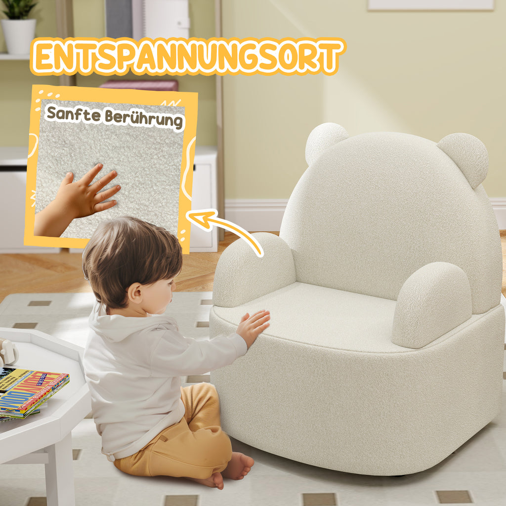 AIYAPLAY Kindersessel, Bärenform, weicher Teddyfleece, bis 3 Jahre, 52x48x59 cm, Beige