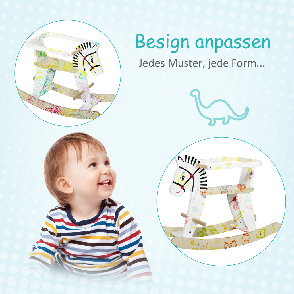 HOMCOM Kinder Schaukelpferd aus Holz Schaukeltier Schaukelspielzeug Pferd Kinderschaukel mit Haltegriffe für 1-3 Jahre Weiß  68 x 26,5 x 48 cm