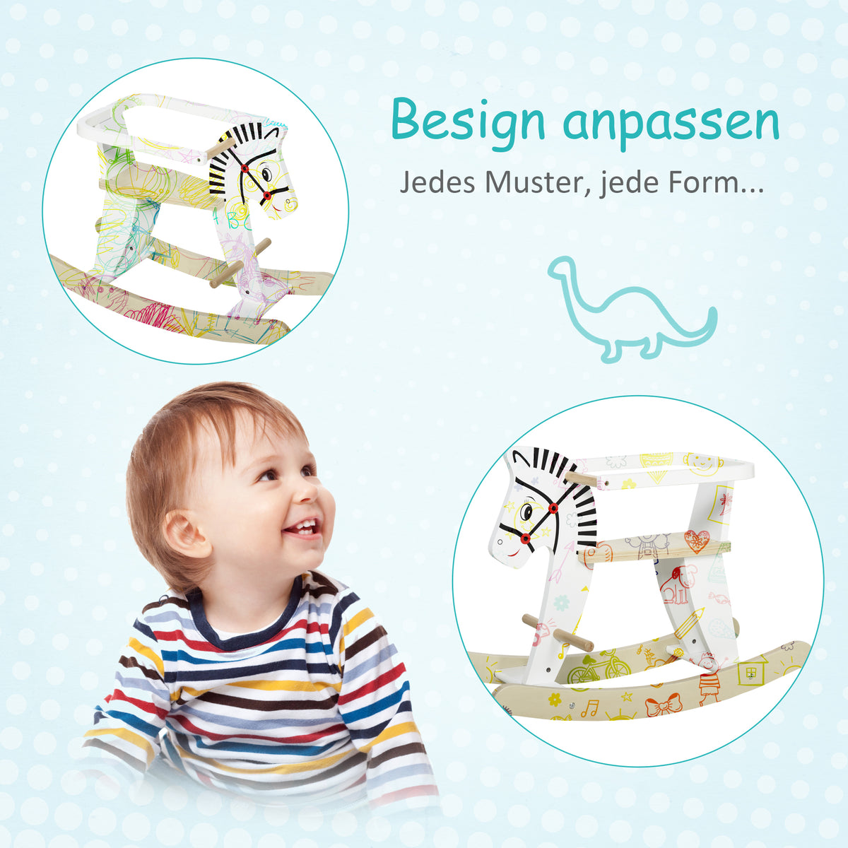 HOMCOM Kinder Schaukelpferd aus Holz Schaukeltier Schaukelspielzeug Pferd Kinderschaukel mit Haltegriffe für 1-3 Jahre Weiß  68 x 26,5 x 48 cm