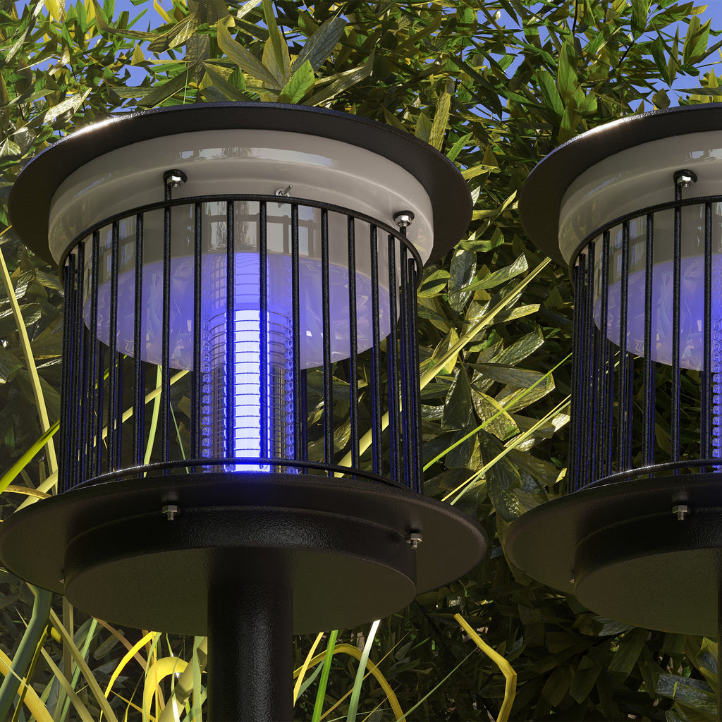 Outsunny Set 2 Mückenlampen für den Außenbereich 2 in 1 mit LED und UV, Solar- und USB-Ladung, Schwarz