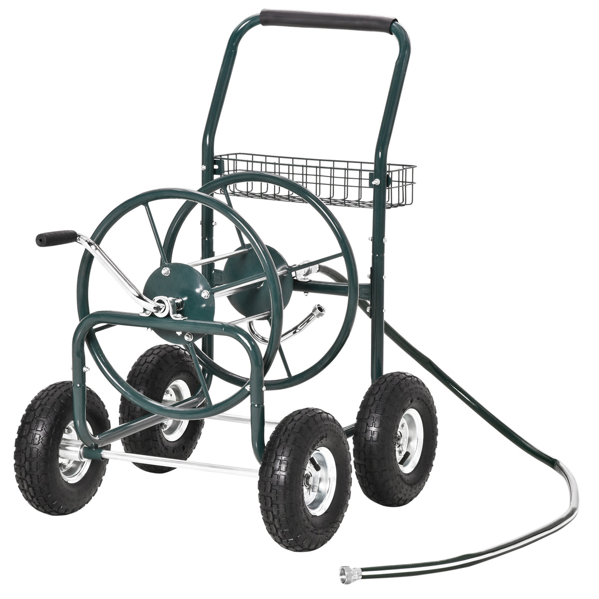 Outsunny Schlauchwagen für Gartenschlauch max. 70 m (Ø15 mm Schlauch) mit Aufbewahrungskorb Stahl Nylon 83 x 60 x 92,5 cm