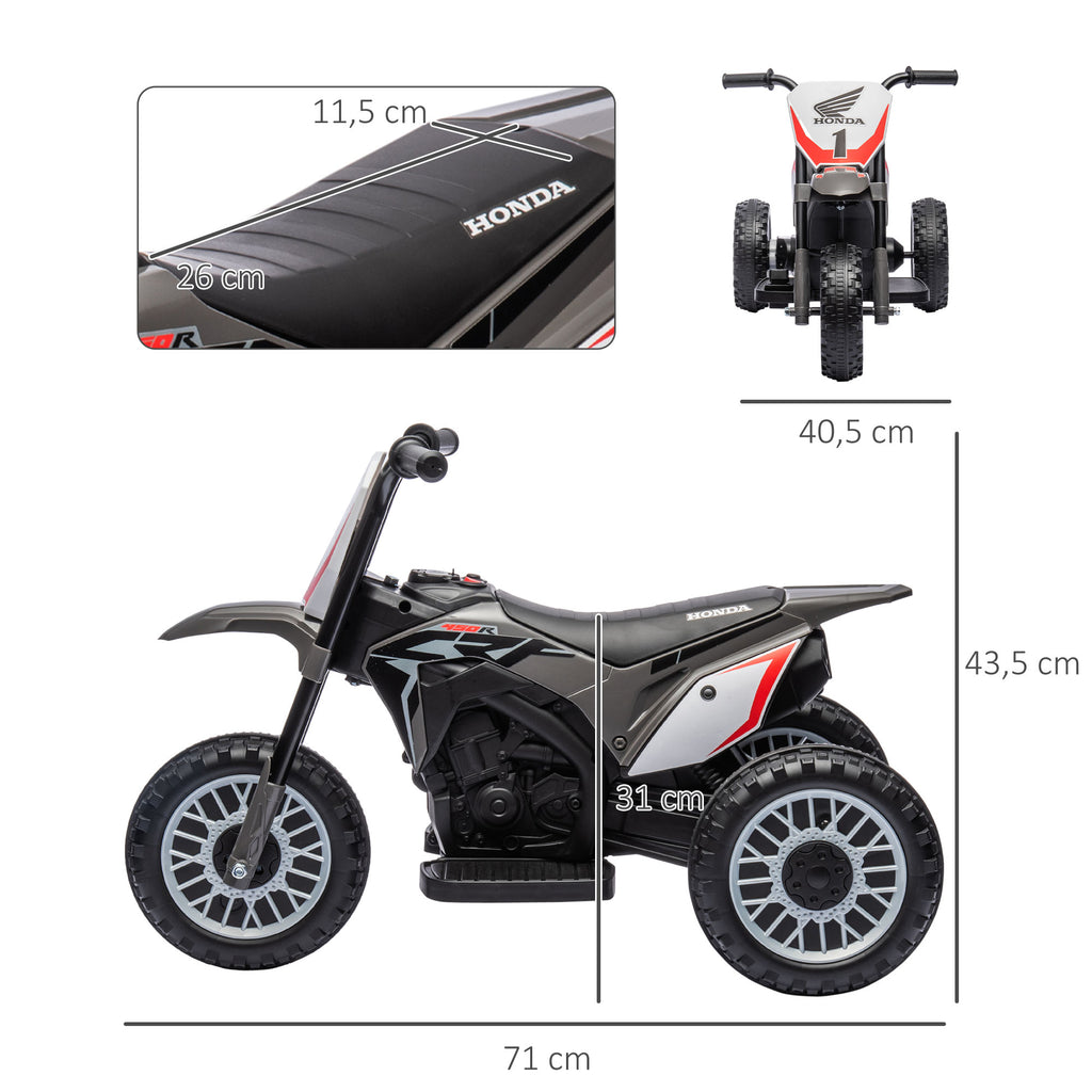 HOMCOM Elektro-Kinder-Crossbike Honda CRF450RL 3 Räder 6V Batterie Kinder 18-36 Monate Grau