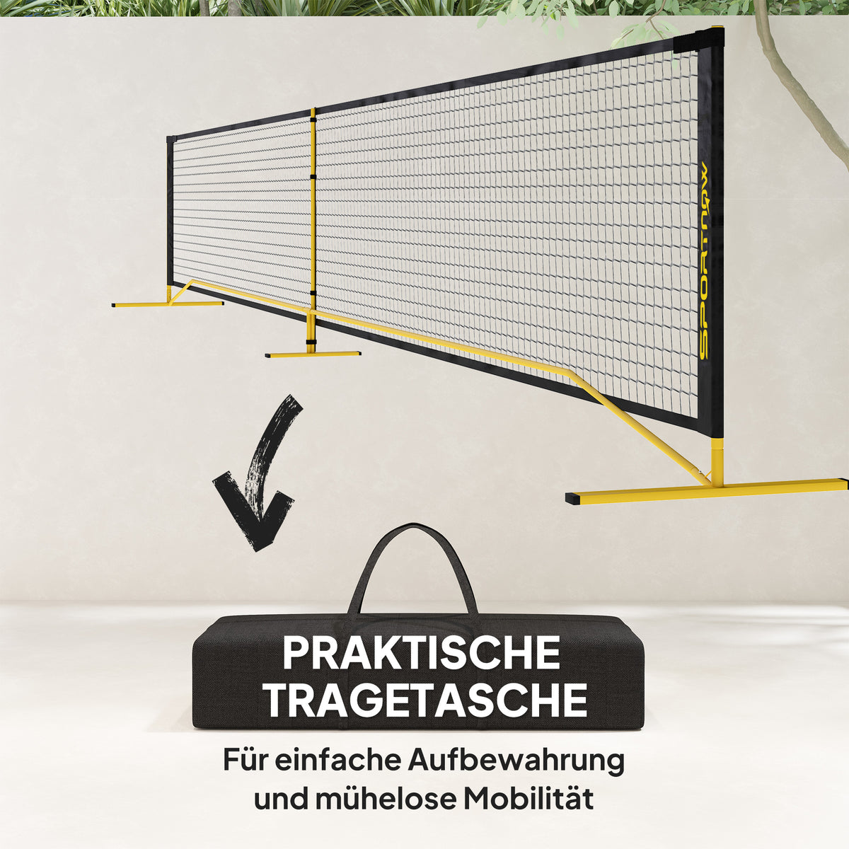 SPORTNOW Pickleball-Netz, tragbar, Metallgestell, Stoffnetz, mit Tragetasche, Gelb