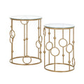 HOMCOM 2er-Set Couchtisch, Beistelltisch mit Glasplatte, Wohnzimmertisch mit Reifen- und Kugeldesign Ø41 x 57 cm, Gold
