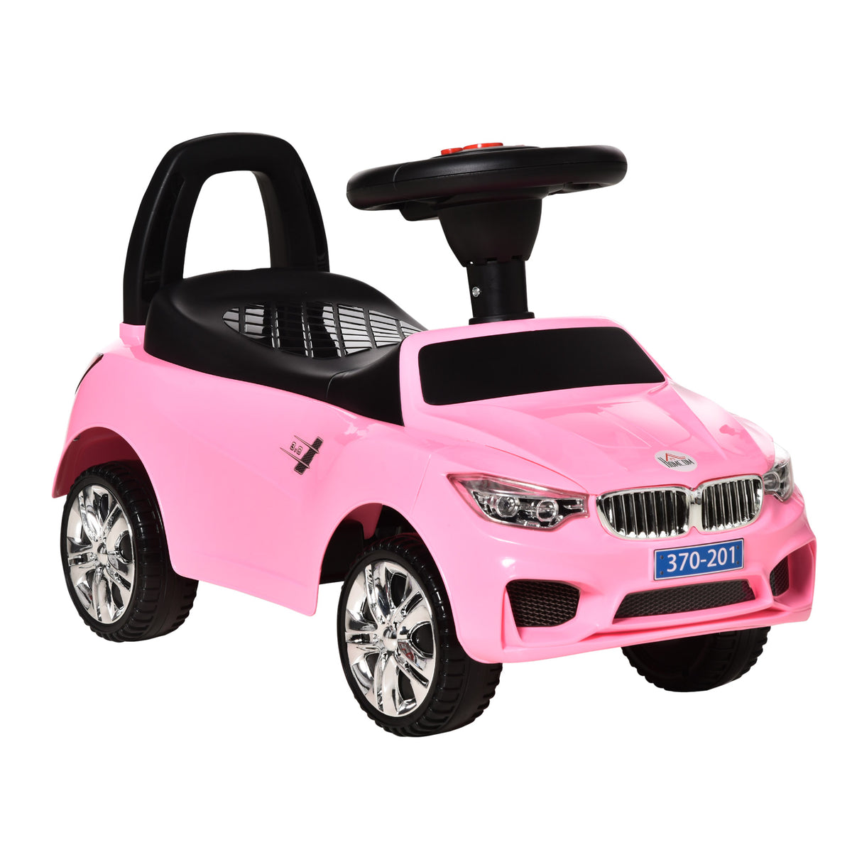 HOMCOM Kinder Rutschfahrzeug mit Lenkrad, Scheinwerfern und integrierter Musik, Kinderfahrzeug aus PP und Metall, 63,5x28x36 cm, Rosa