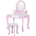 ZONEKIZ Kinder-Frisiertisch mit Hocker, Spiegel und Schublade 65,5 x 46 x 93 cm zweifarbig Rosa und Weiß
