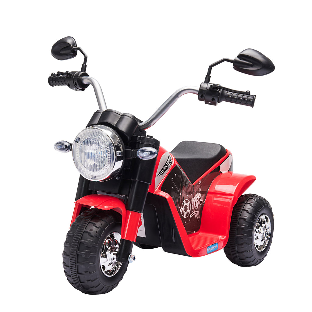 HOMCOM Elektrisches Kinderchopper Geländemotorrad 6 V 20 W Vorwärts- und Rückwärtslauf 3 Räder Licht- und Soundeffekte Rot Schwarz