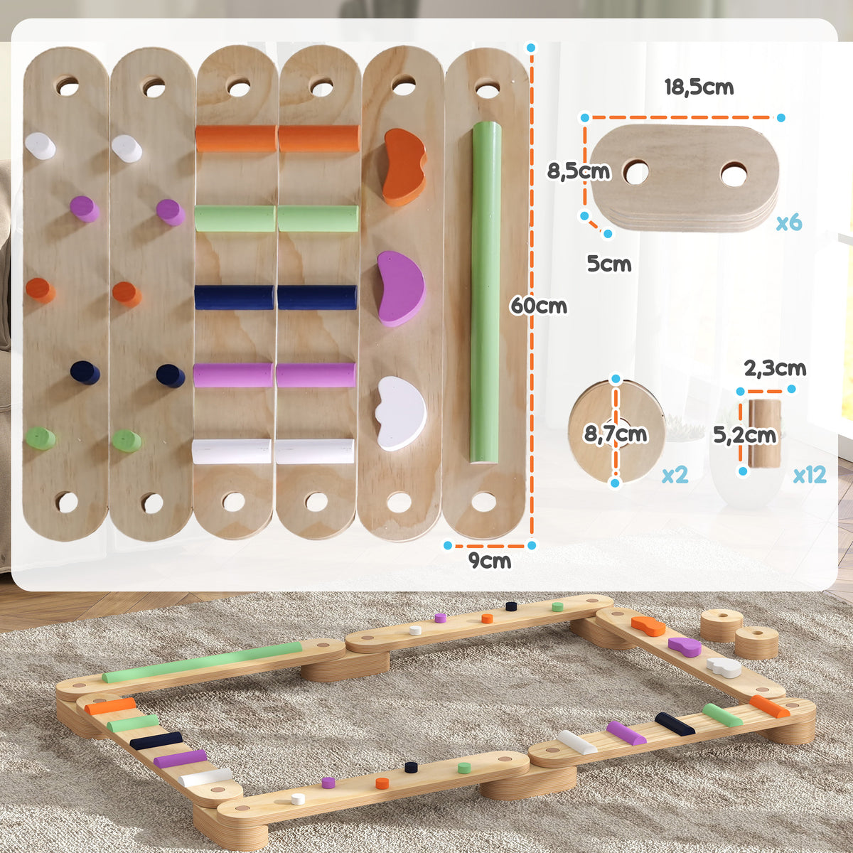 AIYAPLAY Balancebalken-Kinderset aus Holz, für Kinder von 3-8 Jahren, zweiseitige Balancebretter für spielerische Koordination