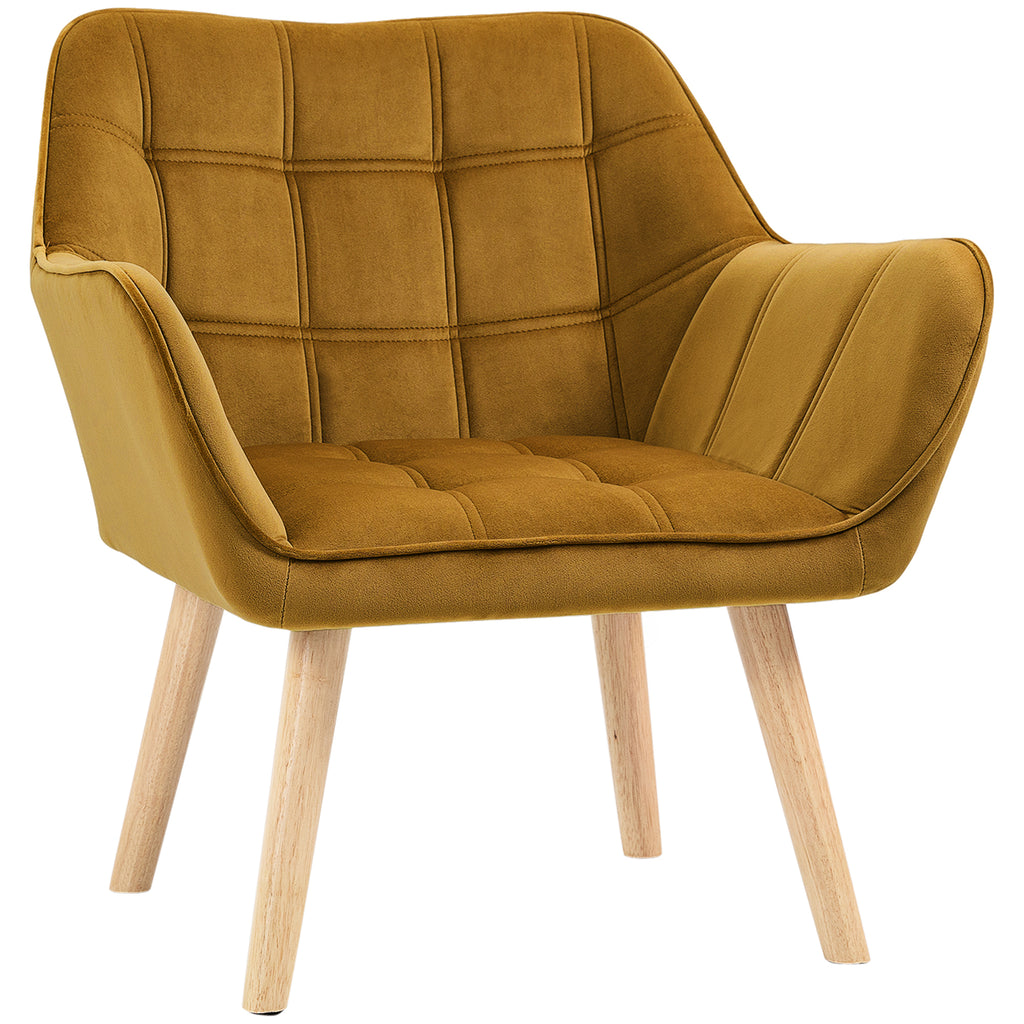 HOMCOM Polstersessel, Akzentsessel, Skandi Design, Samtoptik, bis 120 kg, Kautschukholzbeine, Gelb