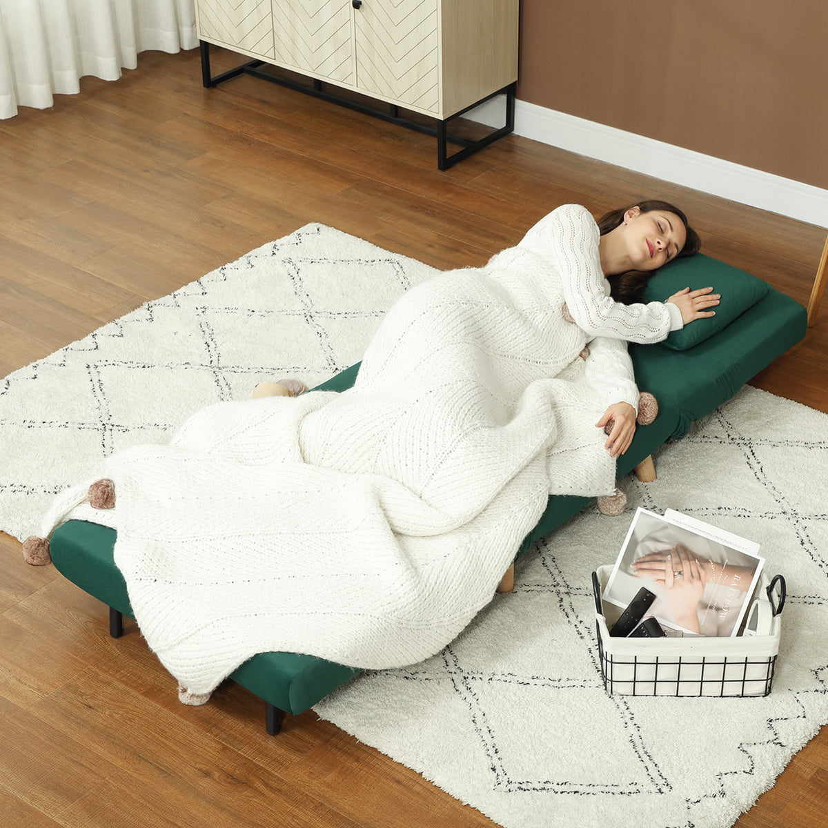 HOMCOM Klappsessel mit Bettfunktion, Klappbarer Relaxsessel in Samtoptik, Verstellbare Lehne, bis 120 kg belastbar, Dunkelgrün