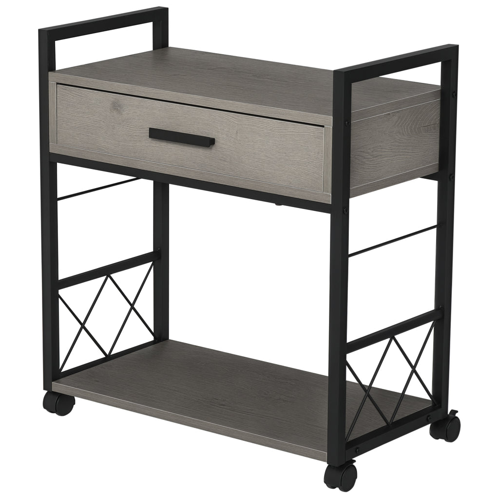 HOMCOM Beistelltisch Servierwagen mit Rädern Küchenwagen Kaffeetisch mit Schublade Ablage Sideboard beweglich Grau Spanplatte 60 x 30 x 65 cm