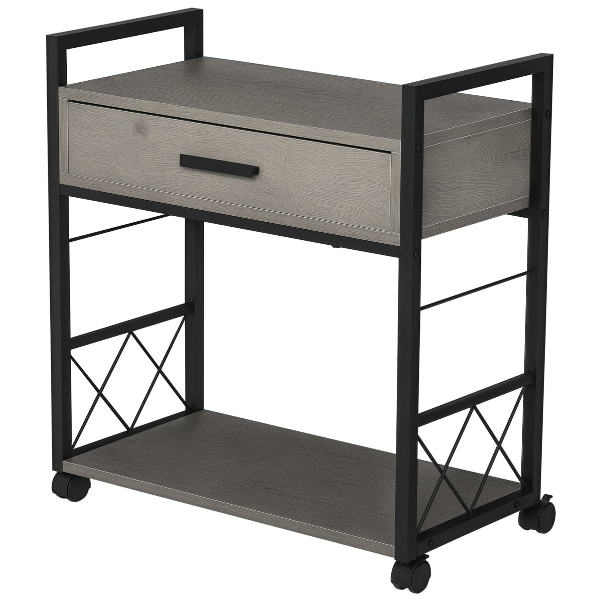 HOMCOM Beistelltisch Servierwagen mit Rädern Küchenwagen Kaffeetisch mit Schublade Ablage Sideboard beweglich Grau Spanplatte 60 x 30 x 65 cm