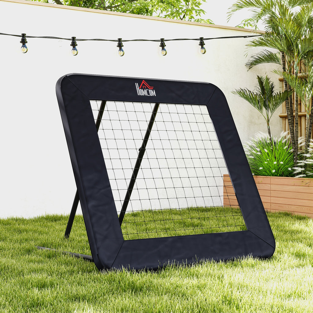 HOMCOM Rebounder für Fußball, Prellwand mit Schutzkante Heringen, verstellbar in 5 Stufen, tragbares Rebound, Fußballtor für Jugendliche, Rückprallwand für Handball Training 128x118x120cm, Schwarz