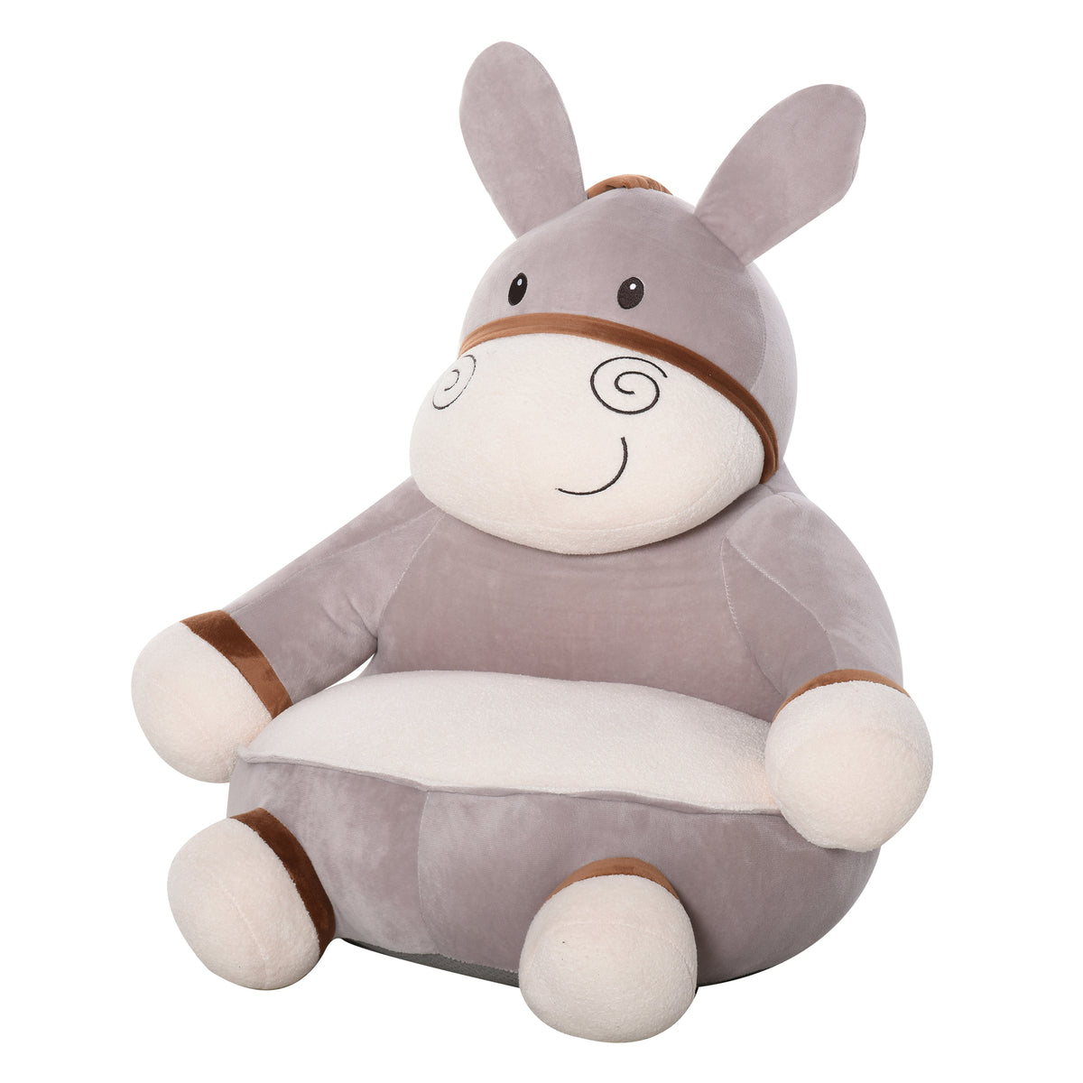 HOMCOM Esel Kinderstuhl 60L x 55B x 60H cm mit weicher Baumwollpolsterung und Veloursbezug Grau Creme