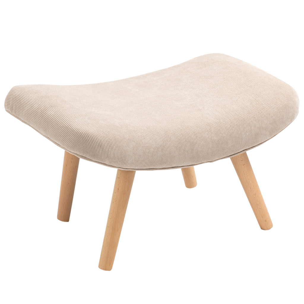 HOMCOM Akzentsessel mit Hocker, Relaxsessel in Cord-Optik, Armlehnstuhl mit Holzbeinen, für Wohnzimmer, Beige