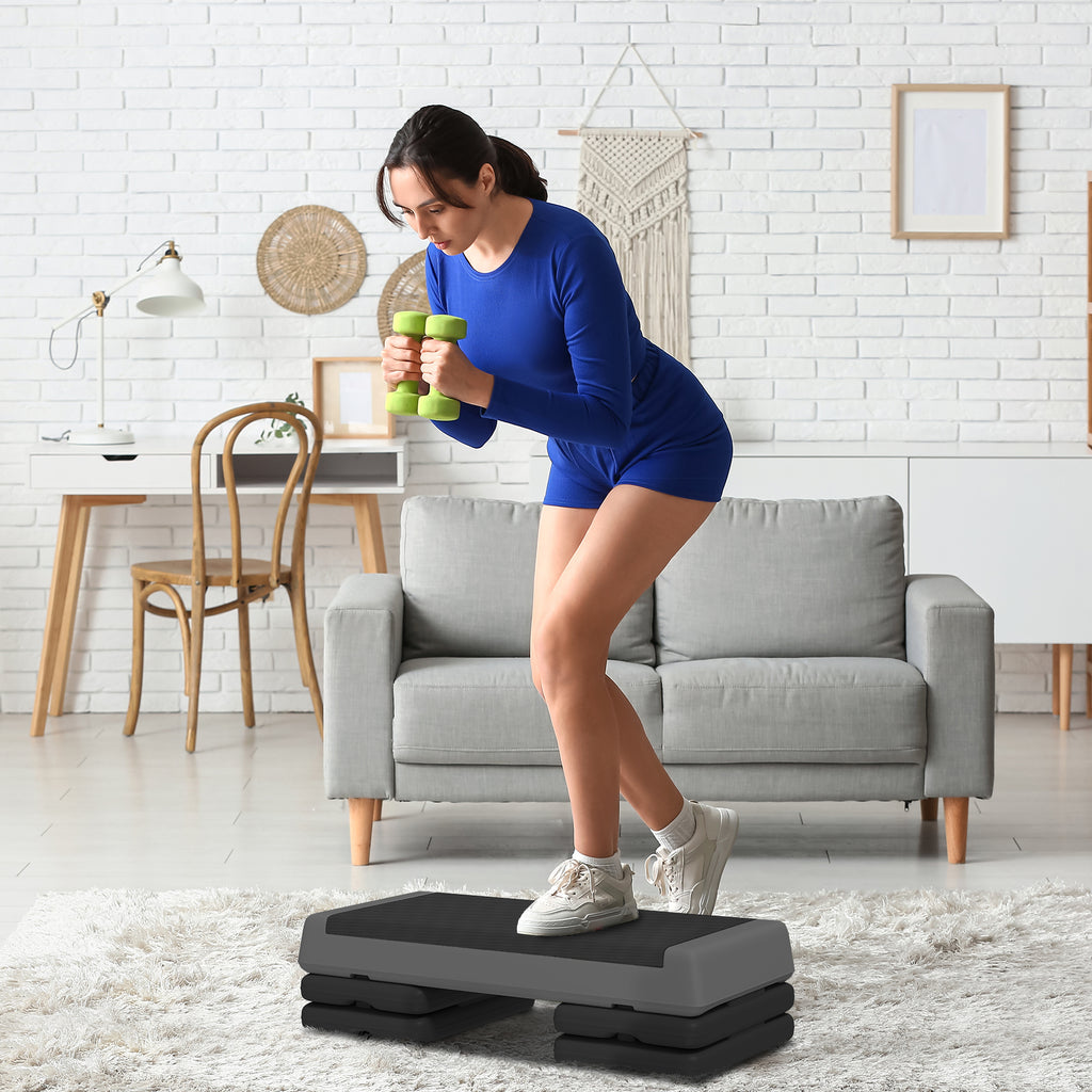 SPORTNOW Höhenverstellbarer Fitness-Stepper, rutschfest, für Zuhause, das Fitnessstudio oder das Büro geeignet, Kunststoff, Grau